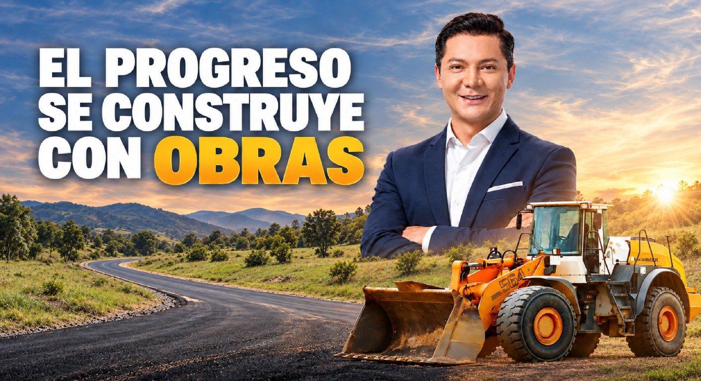 Juan Pablo Cruz junto a una carretera en construcción